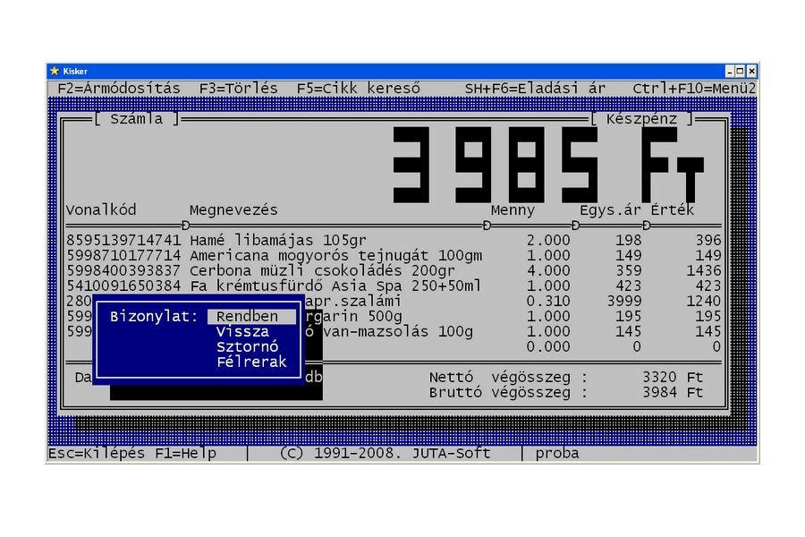 JUTA-RAKTÁR KISKERESKEDELMI NYILVÁNTARTÓ RENDSZER